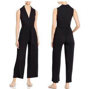 T TAHARI Sleeveless Pleated V-Neck Belted Jumpsuit Jumper Black New Size 8